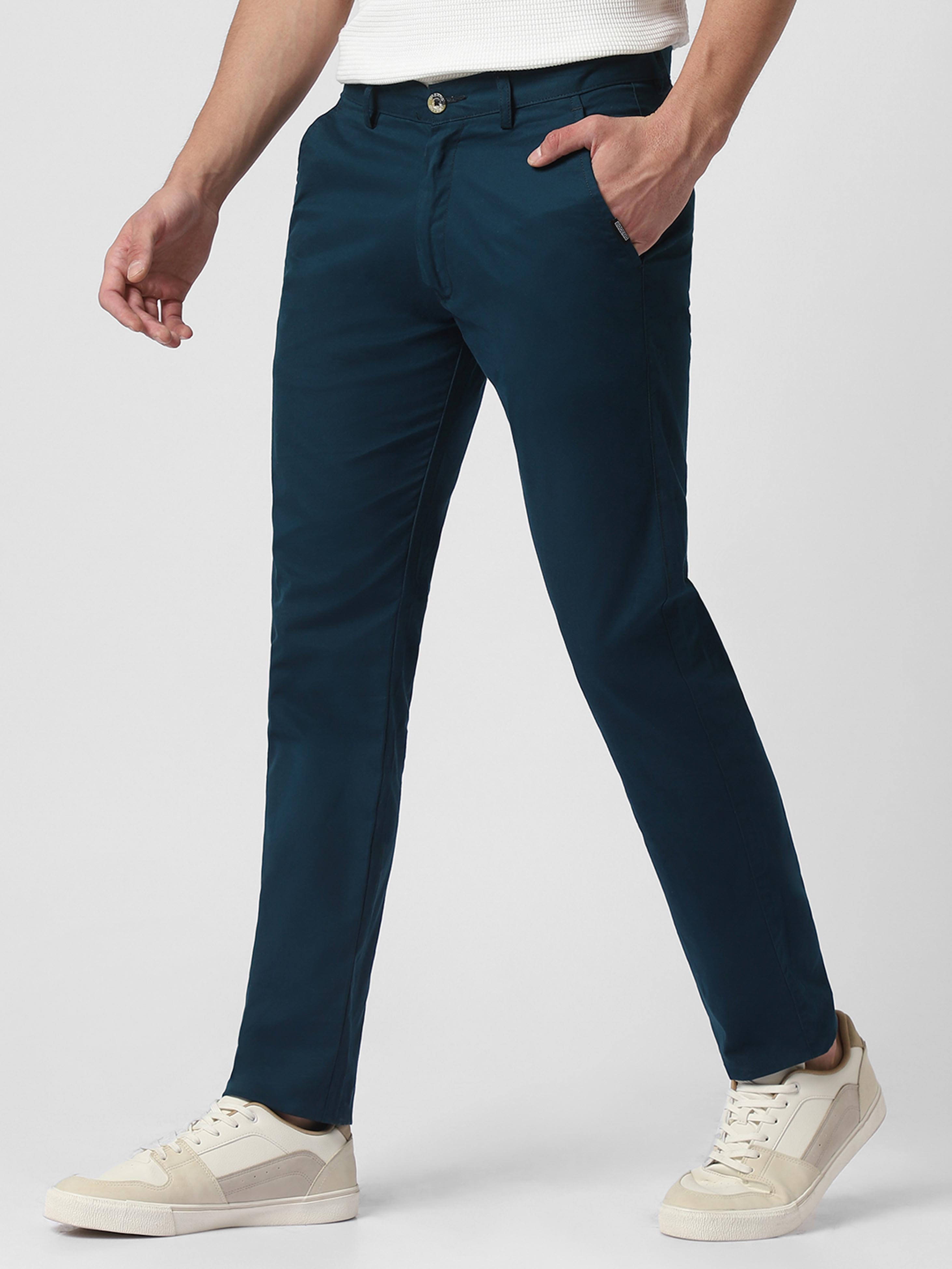Men's Dark Green Cotton Slim Fit Casual Chinos Trousers
