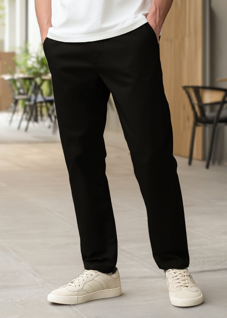 Men's Black Cotton Slim Fit Casual Chinos Trousers