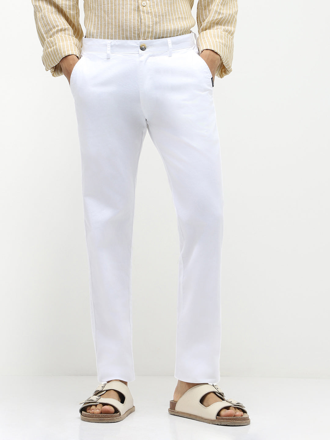 Men's White Cotton Slim Fit Casual Chinos Trousers