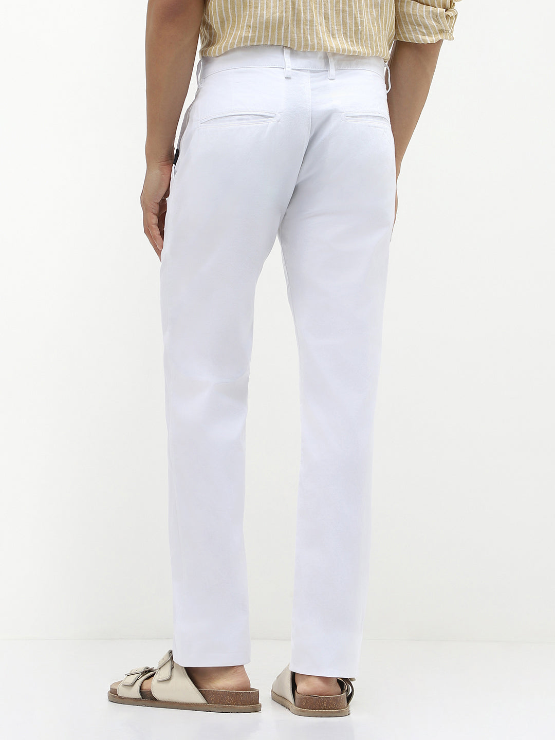 Men's White Cotton Slim Fit Casual Chinos Trousers