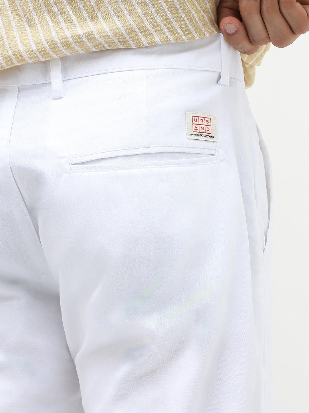 Men's White Cotton Slim Fit Casual Chinos Trousers