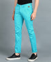 Men's Blue Cotton Light Weight Non-Stretch Slim Fit Casual Trousers