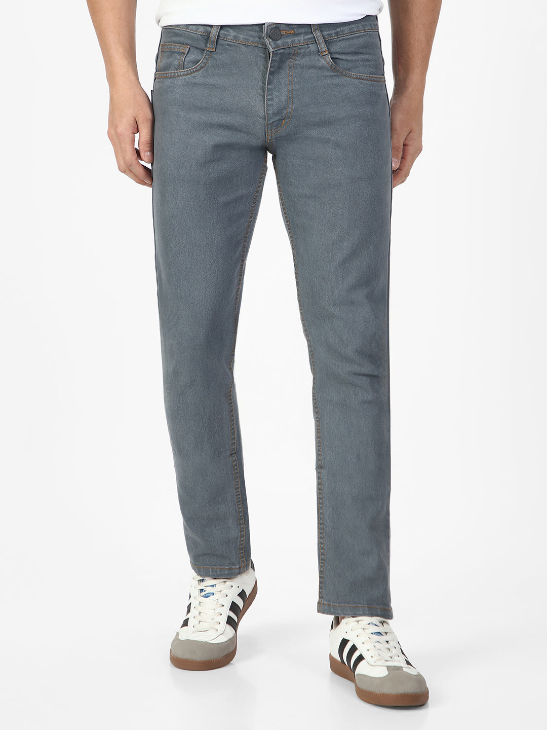 Men's Light Grey Slim Fit Washed Jeans Stretchable