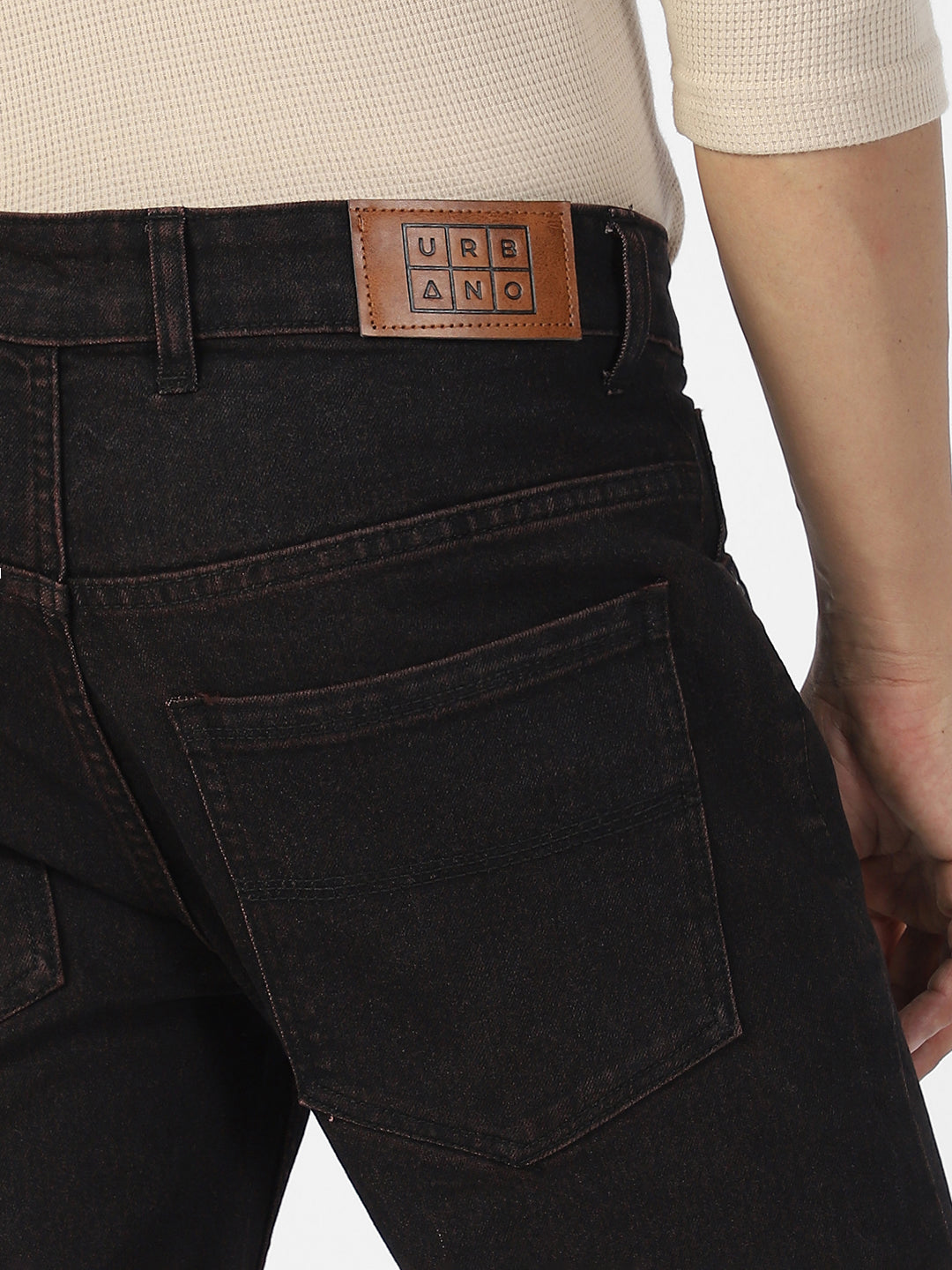 Men's Dark Brown Slim Fit Solid Jeans Stretchable