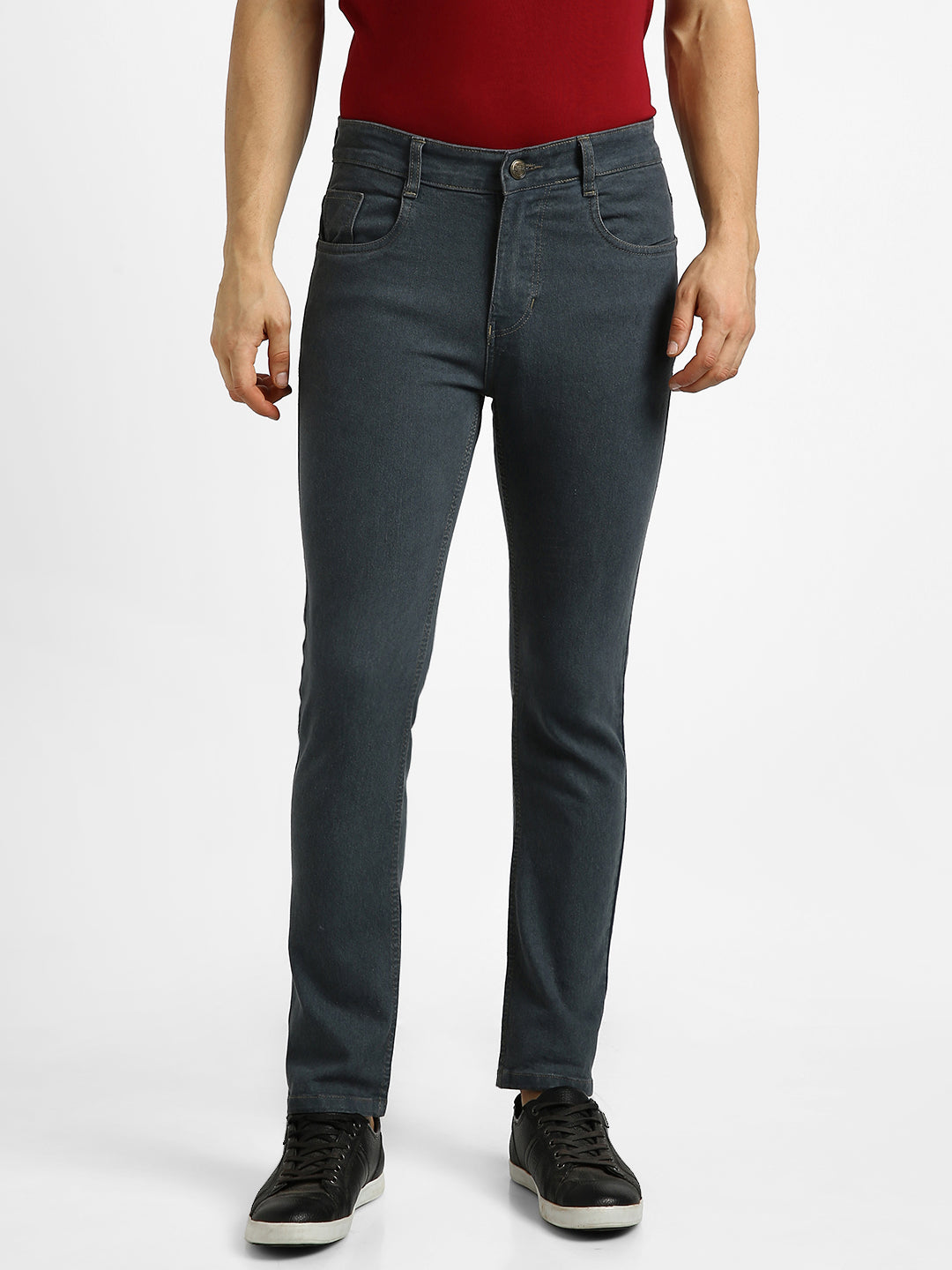 Men's Grey Slim Fit Washed Jeans Stretchable