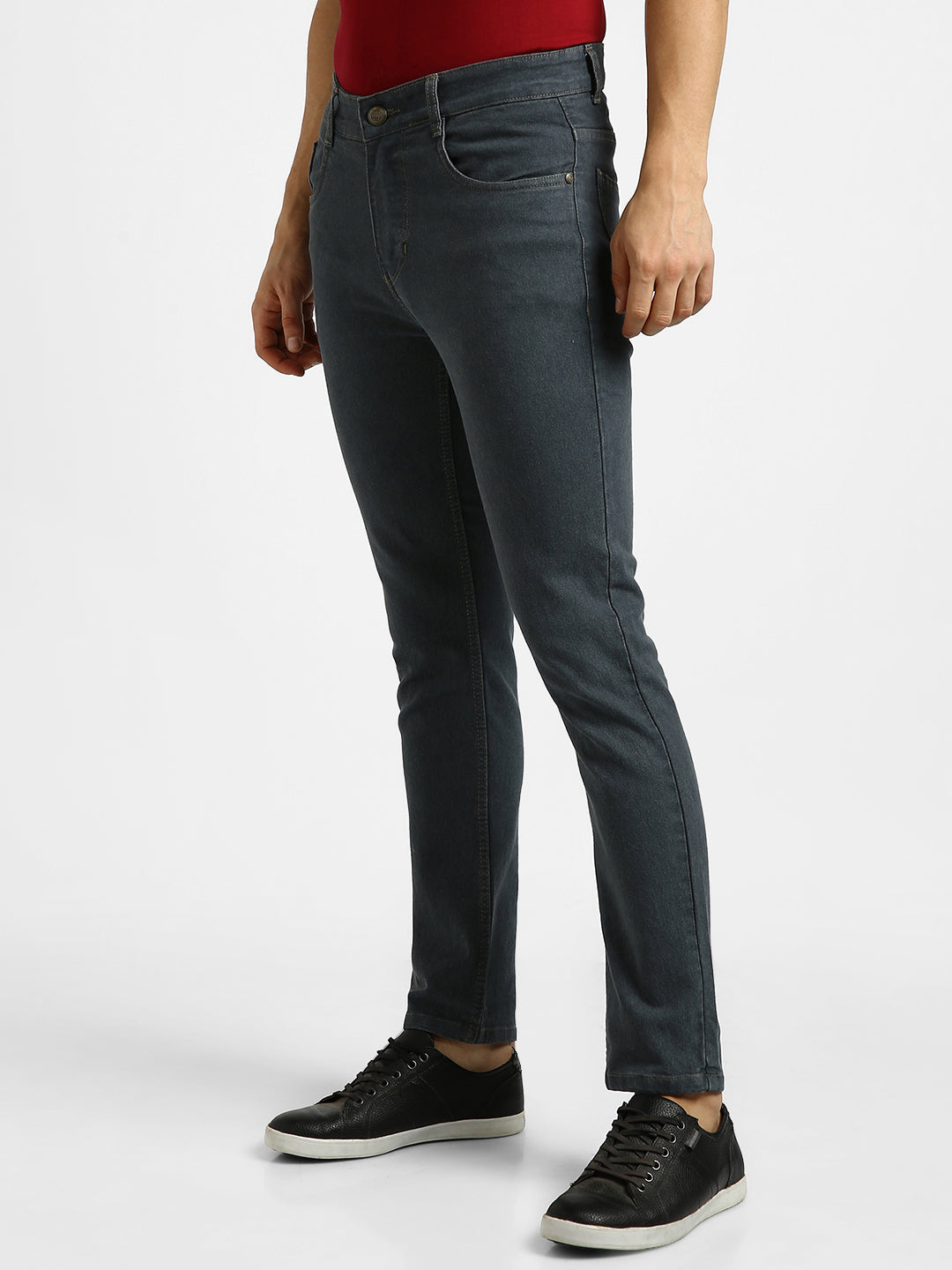 Men's Grey Slim Fit Washed Jeans Stretchable