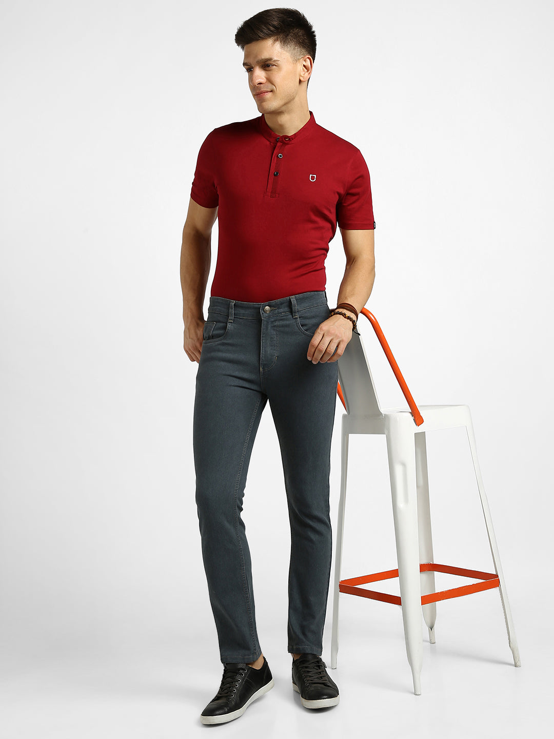 Men's Grey Slim Fit Washed Jeans Stretchable