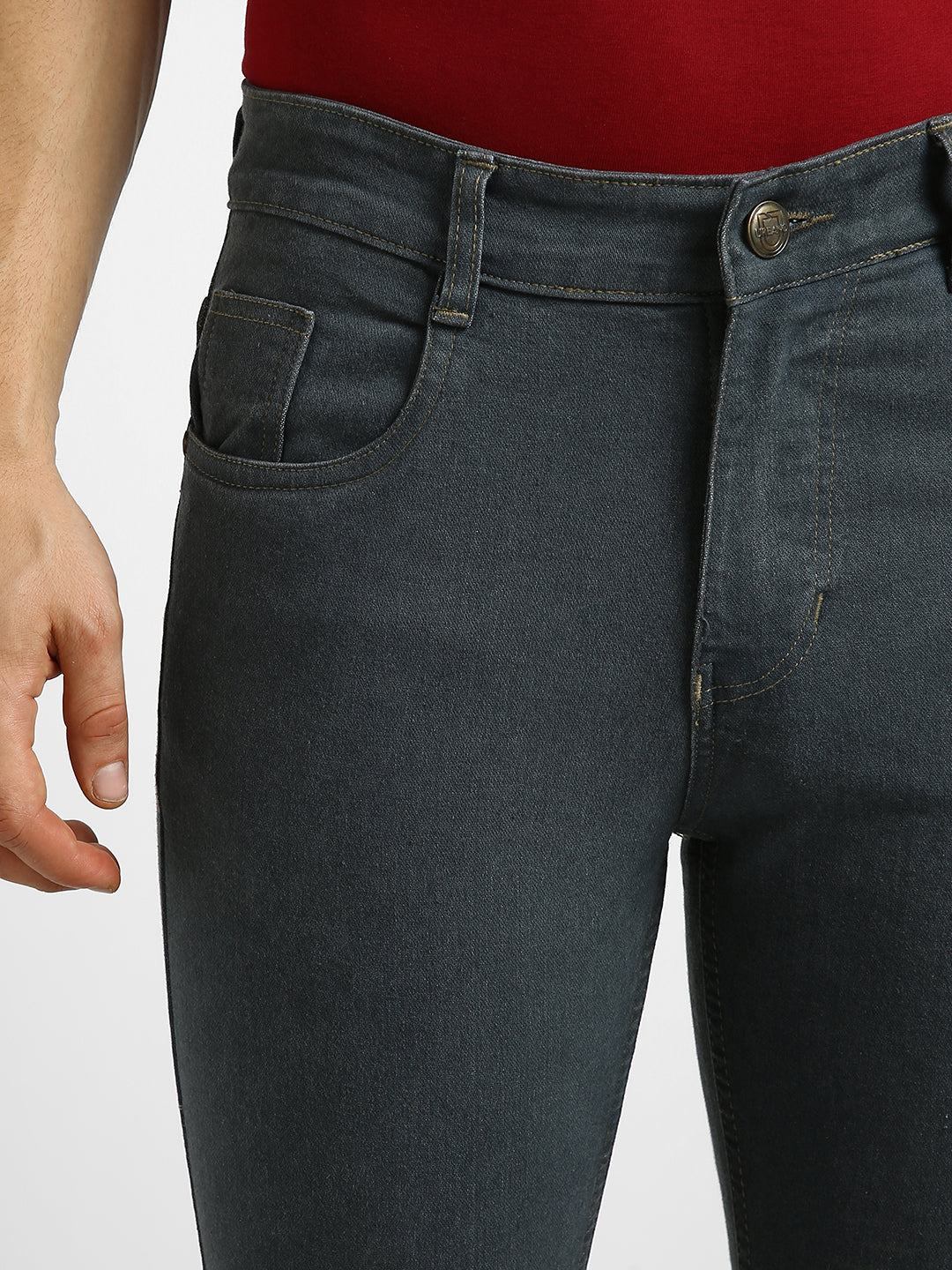 Men's Grey Slim Fit Washed Jeans Stretchable