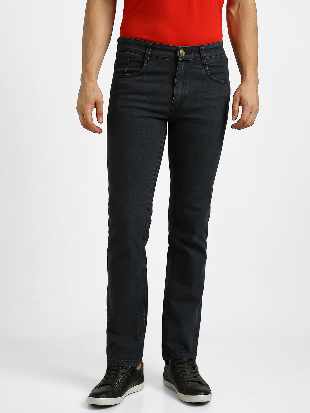 Men's Dark Grey Regular Fit Washed Jeans Stretchable