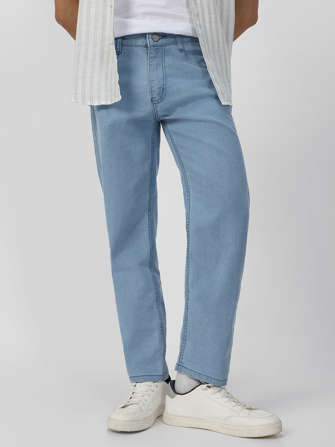 Men's Ice Blue Regular Fit Washed Jeans Stretchable