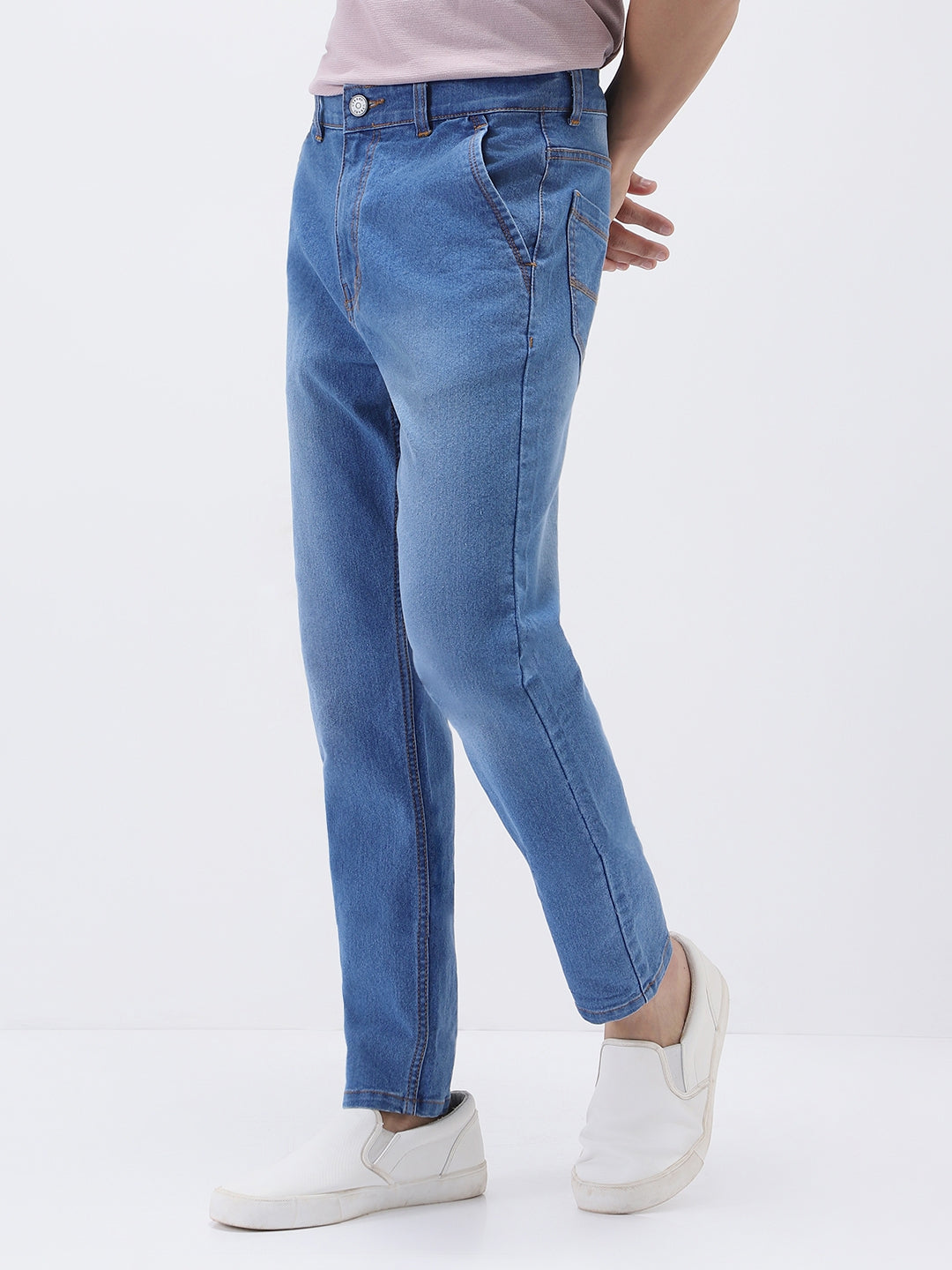 Men's Light Blue Slim Fit Washed Jeans Stretchable