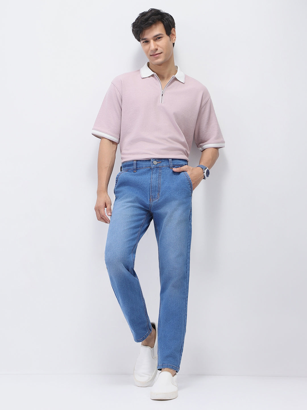 Men's Light Blue Slim Fit Washed Jeans Stretchable