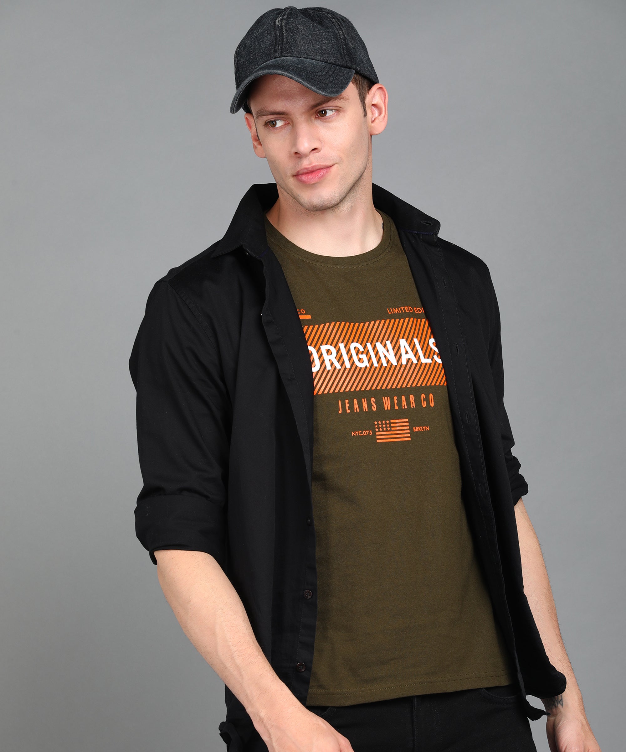 Urbano Fashion Men's Olive Graphic Printed Round Neck Half Sleeve Slim Fit Cotton T-Shirt