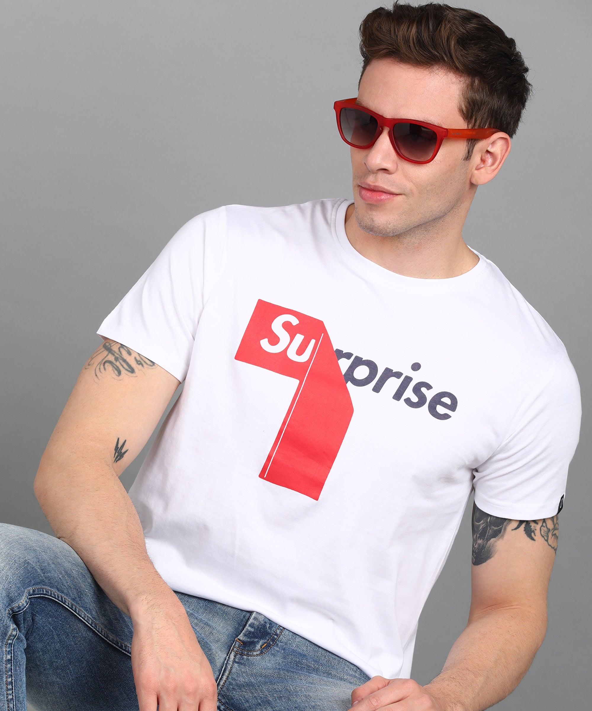 Urbano Fashion Men's White Graphic Printed Round Neck Half Sleeve Slim Fit Cotton T-Shirt