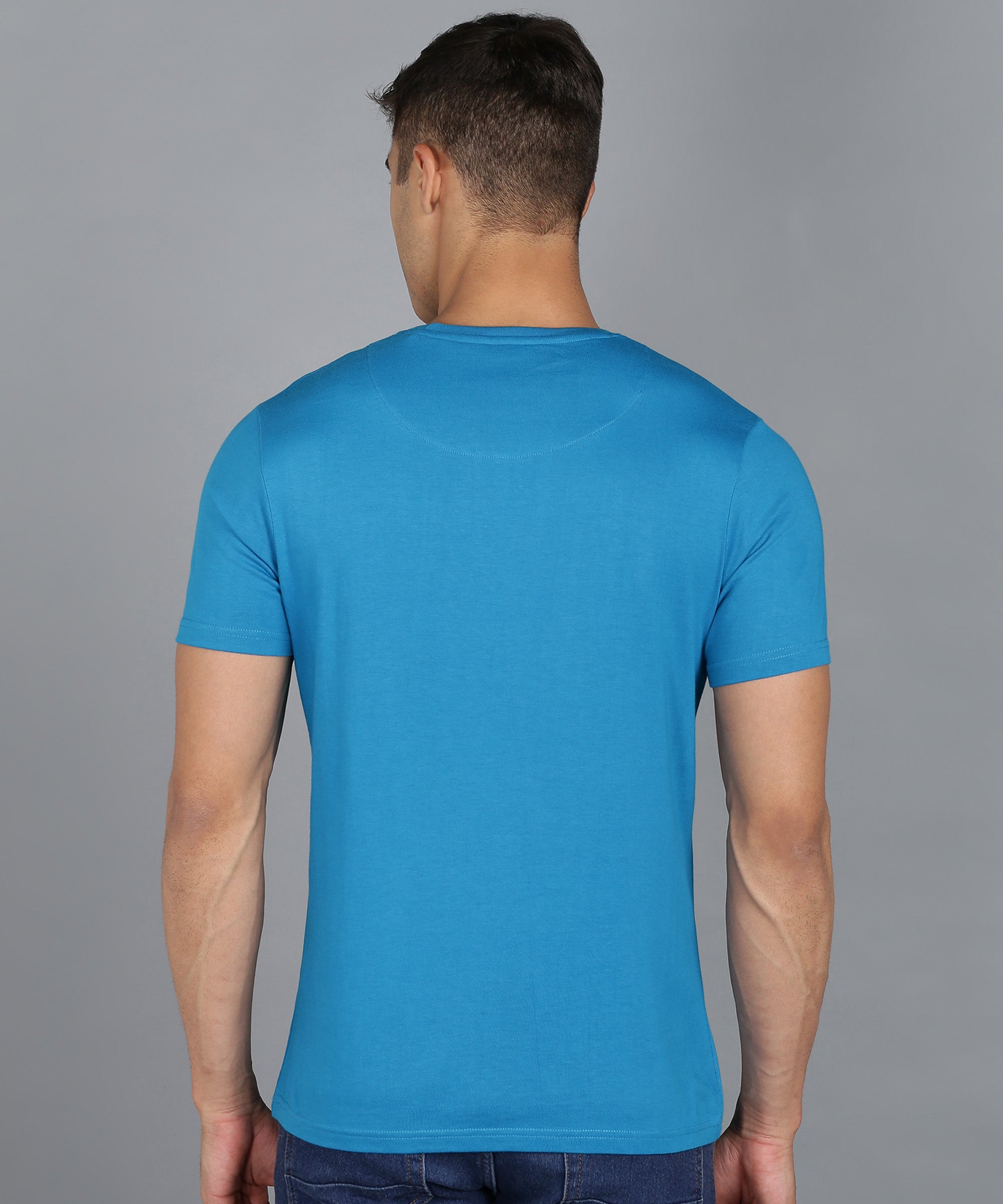 Urbano Fashion Men's Blue Graphic Printed Round Neck Half Sleeve Slim Fit Cotton T-Shirt