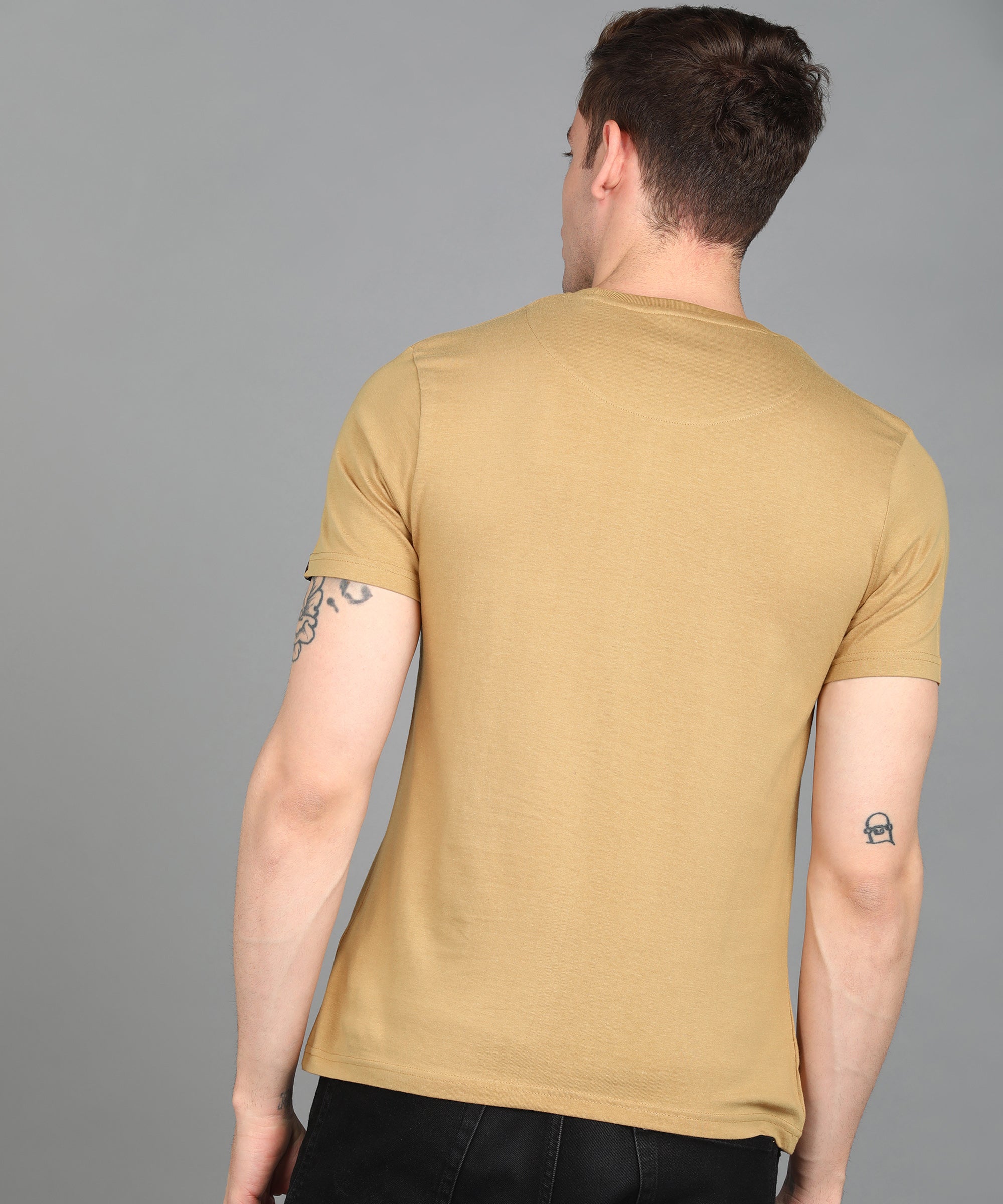 Urbano Fashion Men's Khaki Graphic Printed Round Neck Half Sleeve Slim Fit Cotton T-Shirt