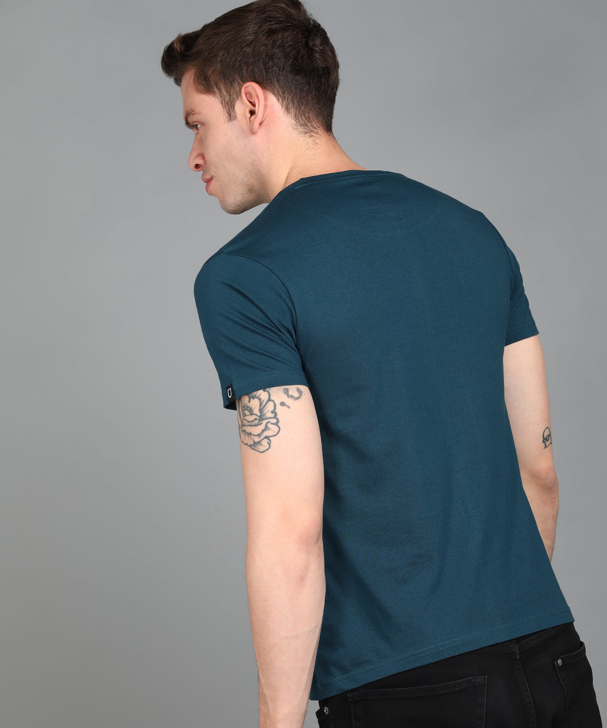 Urbano Fashion Men's Blue Graphic Printed Round Neck Half Sleeve Slim Fit Cotton T-Shirt