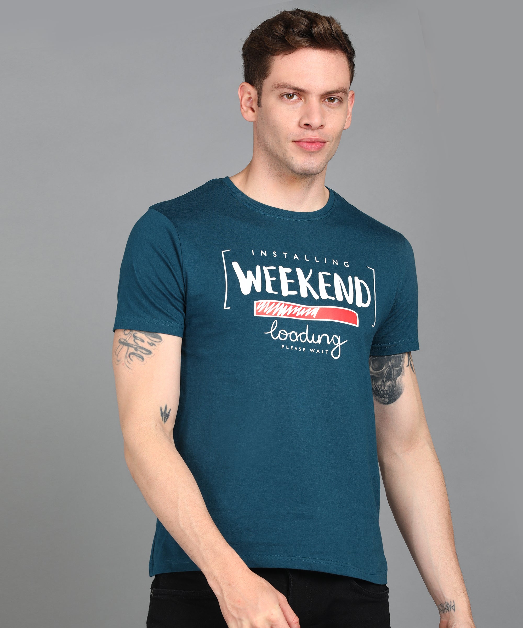 Urbano Fashion Men's Blue Graphic Printed Round Neck Half Sleeve Slim Fit Cotton T-Shirt
