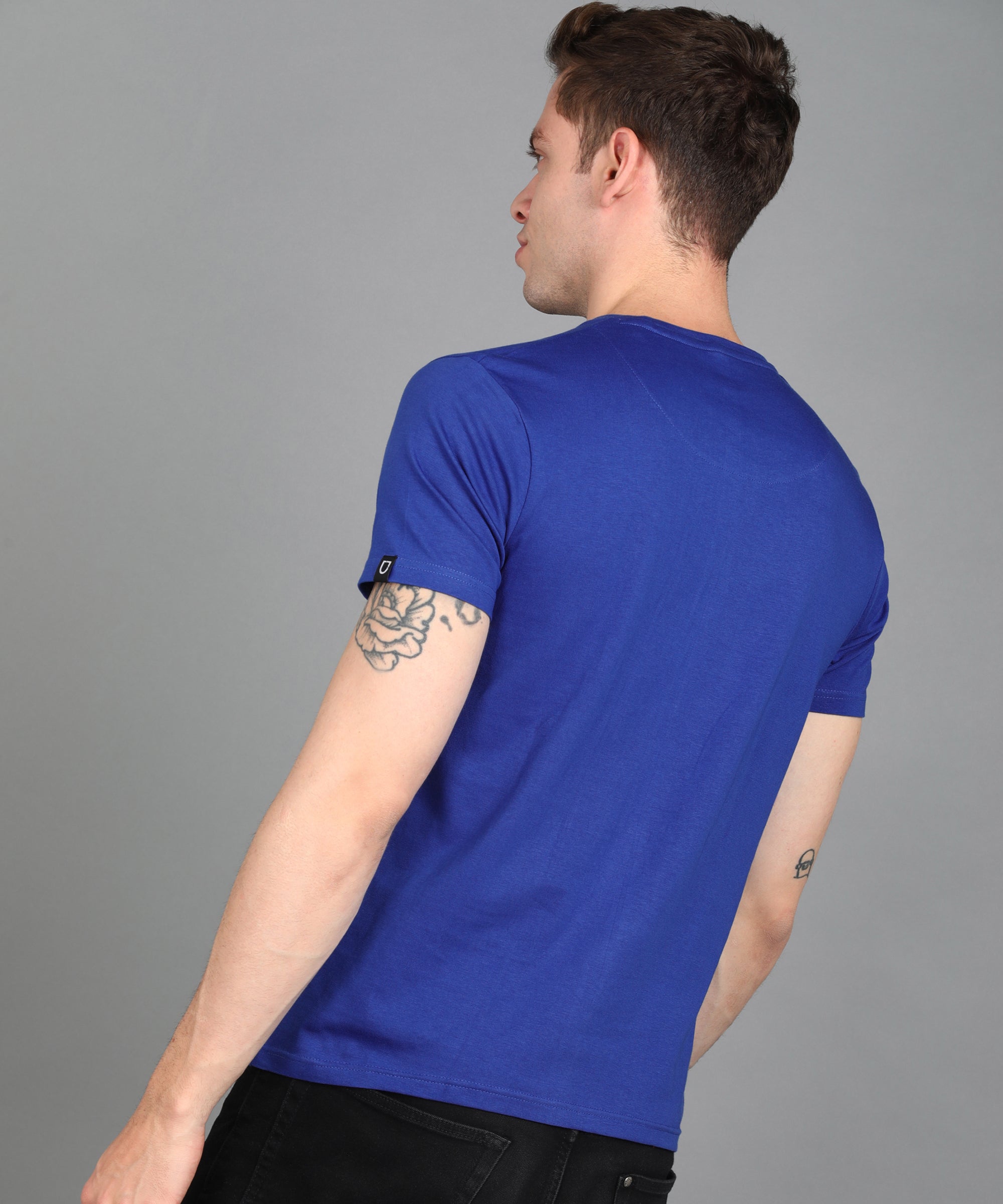 Urbano Fashion Men's Royal Blue Graphic Printed Round Neck Half Sleeve Slim Fit Cotton T-Shirt