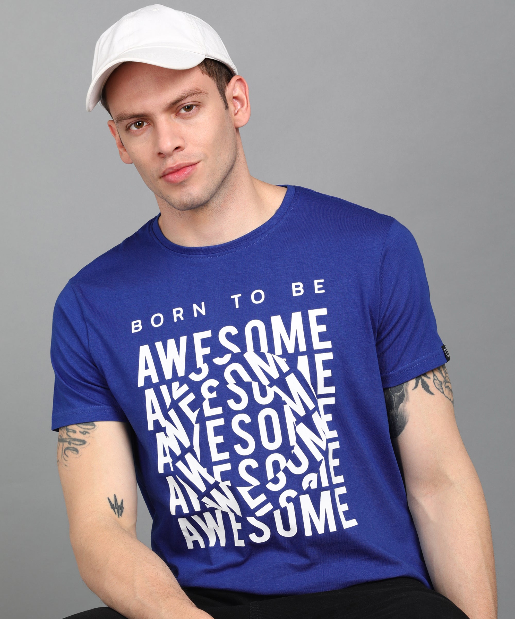Urbano Fashion Men's Royal Blue Graphic Printed Round Neck Half Sleeve Slim Fit Cotton T-Shirt