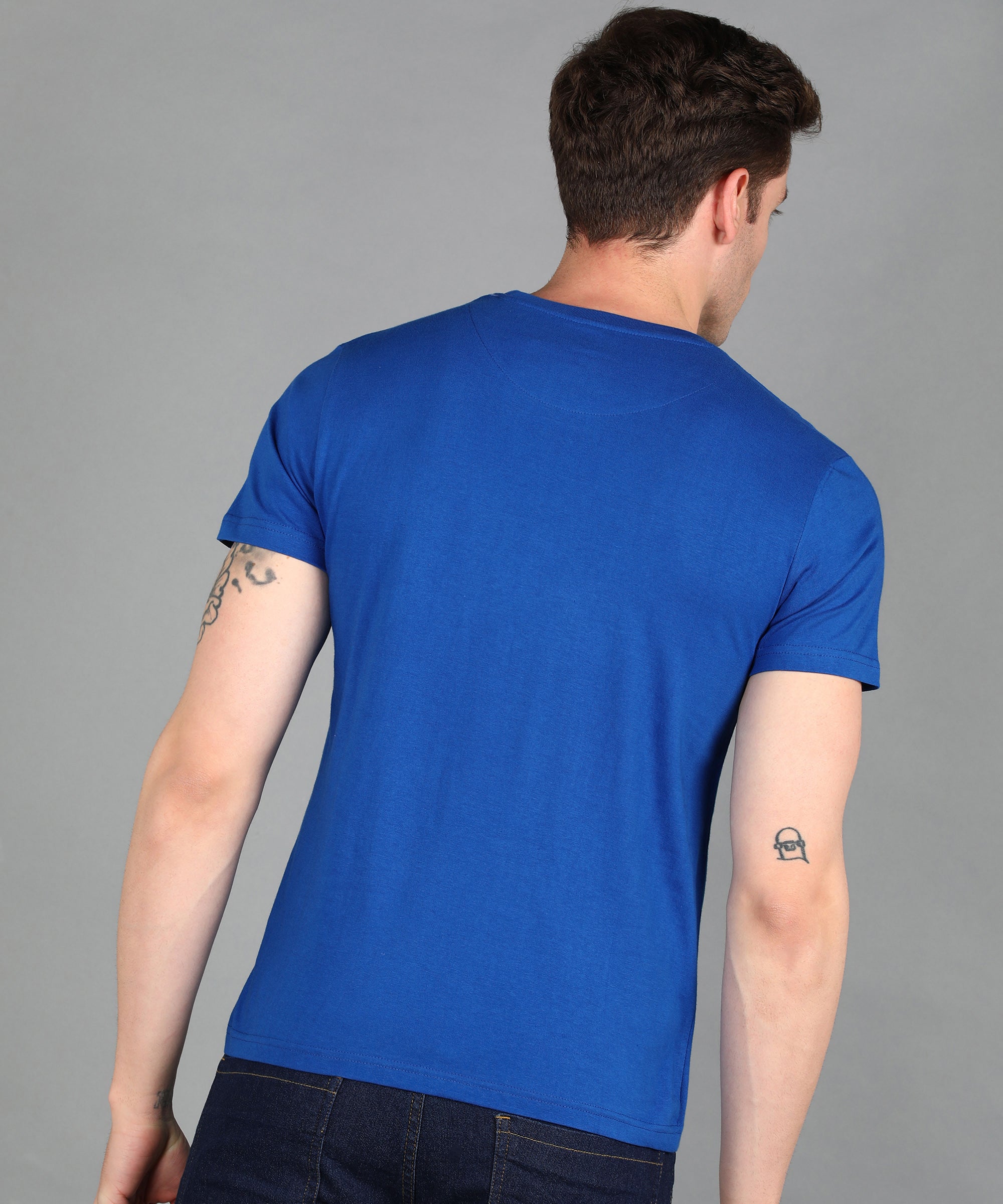 Urbano Fashion Men's Royal Blue Graphic Printed Round Neck Half Sleeve Slim Fit Cotton T-Shirt