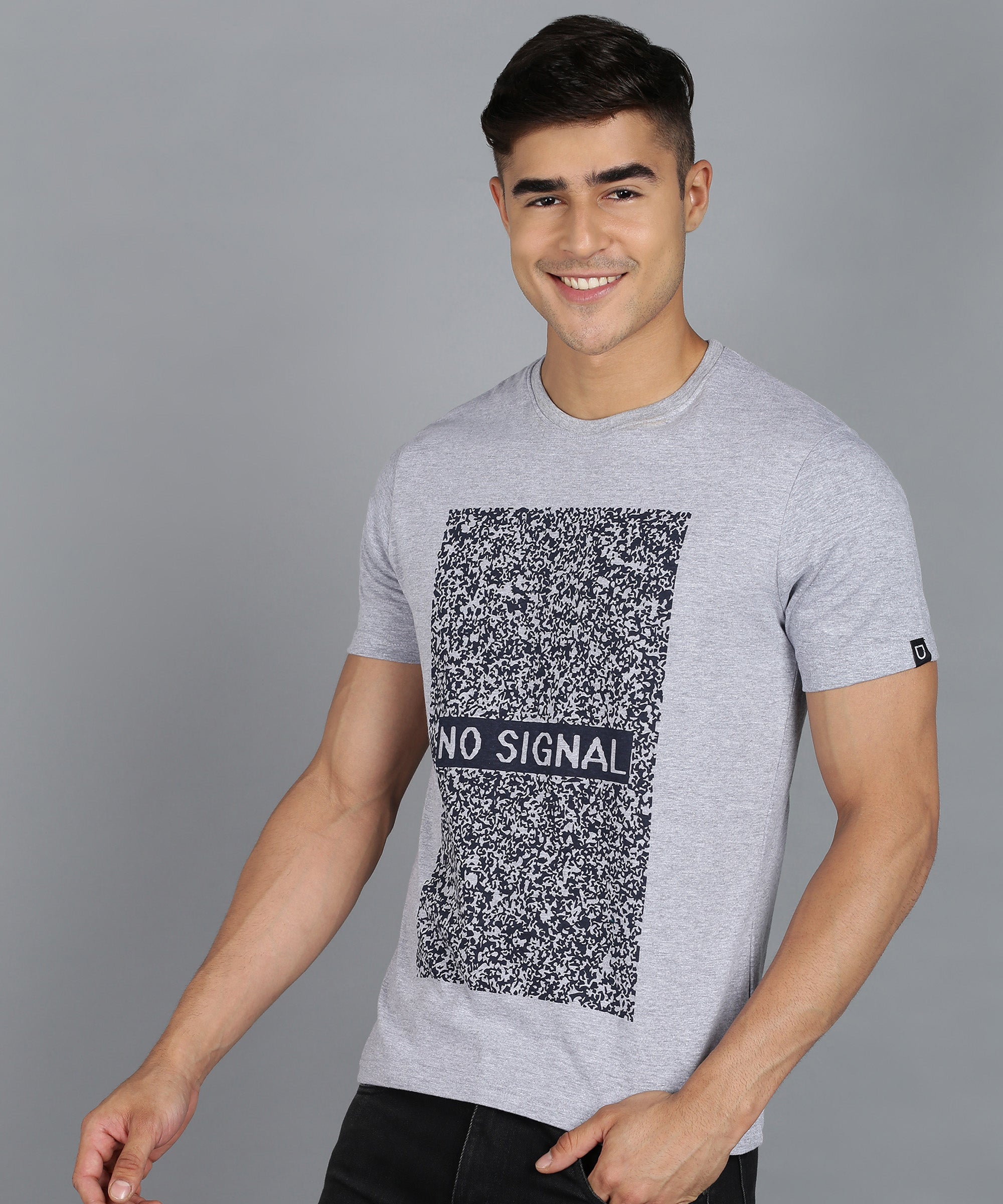 Urbano Fashion Grey Melange Men's Graphic Printed Round Neck Half Sleeve Slim Fit Cotton T-Shirt