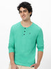 Men's Teal Green Solid Henley Neck Slim Fit Full Sleeve Cotton T-Shirt