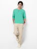 Men's Teal Green Solid Henley Neck Slim Fit Full Sleeve Cotton T-Shirt