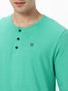 Men's Teal Green Solid Henley Neck Slim Fit Full Sleeve Cotton T-Shirt