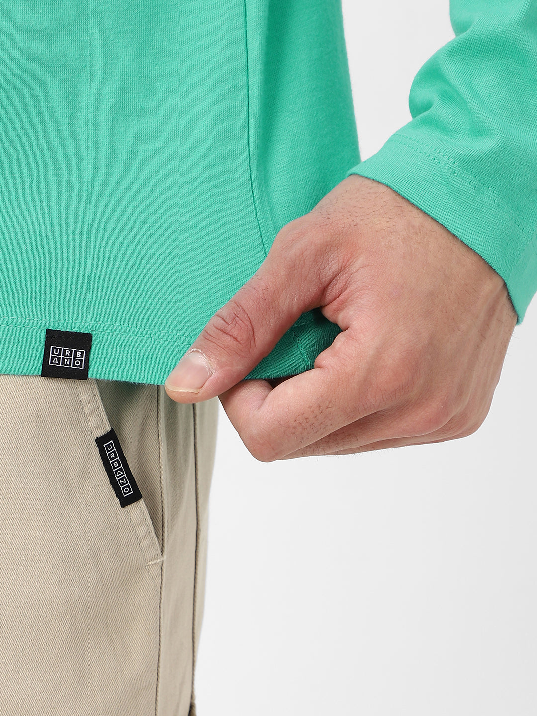 Men's Teal Green Solid Henley Neck Slim Fit Full Sleeve Cotton T-Shirt