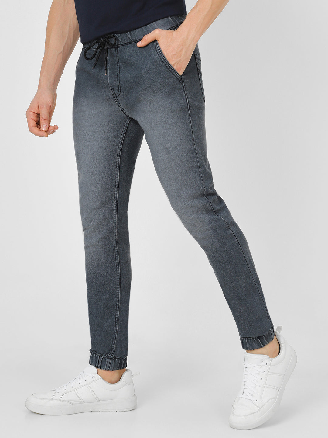 Men's Grey Slim Fit Stretchable Jogger Jeans