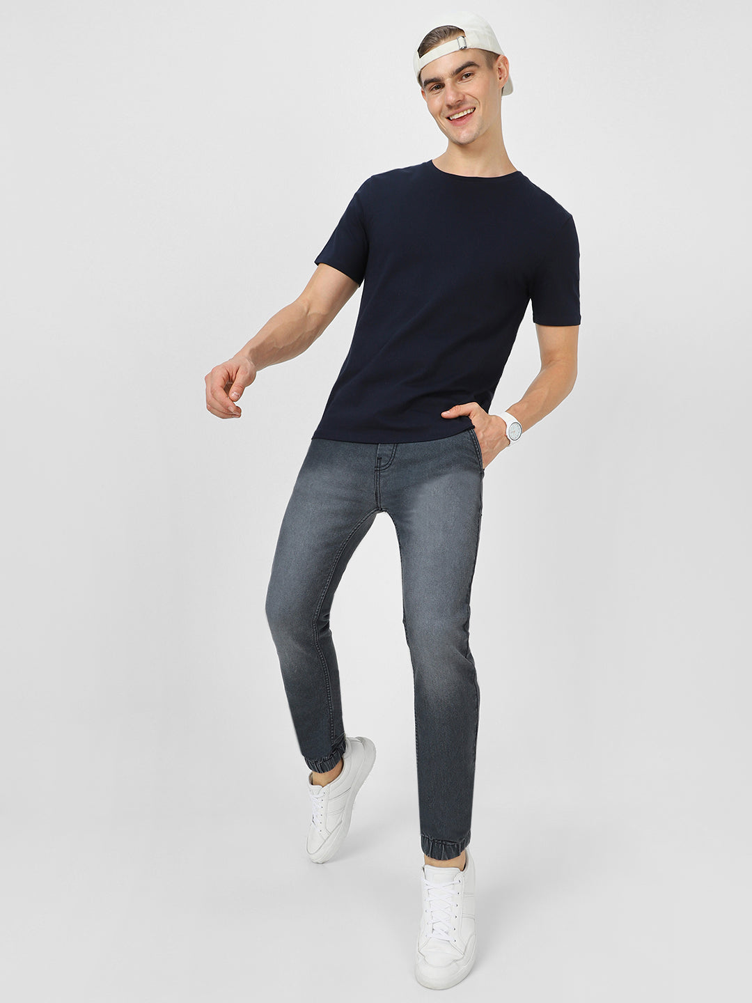 Men's Grey Slim Fit Stretchable Jogger Jeans