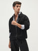 Men's Black Relaxed Fit Full Sleeve Harrington Denim Jacket