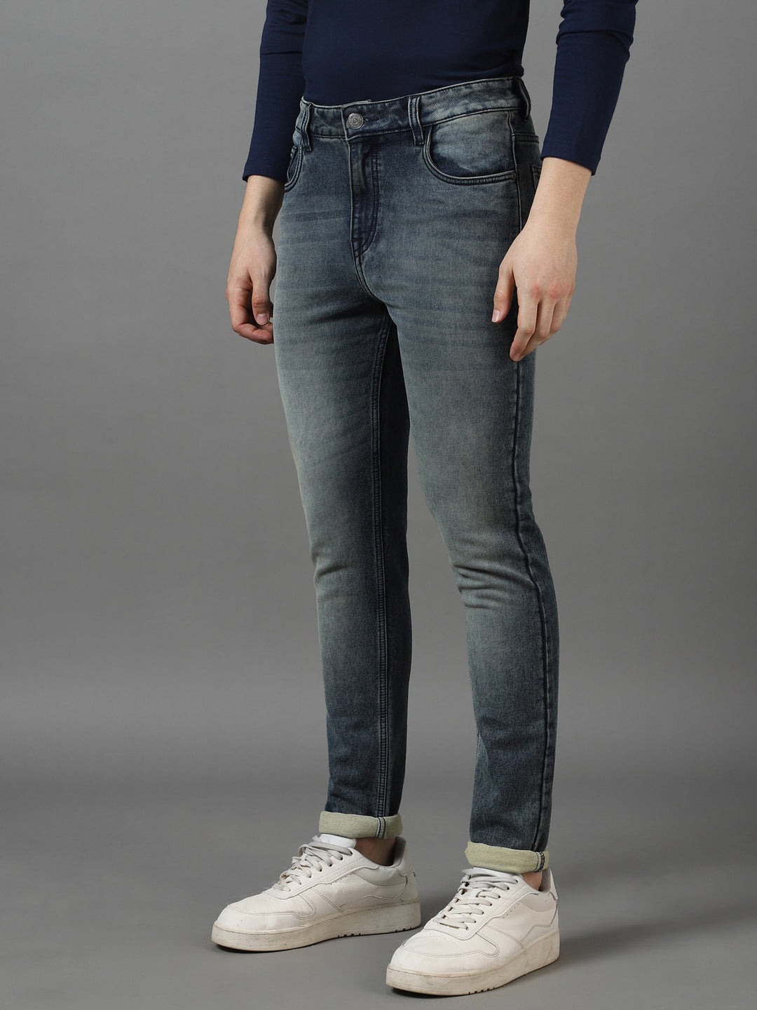 Men's Blue Slim Fit Heavy Washed Jeans Stretch