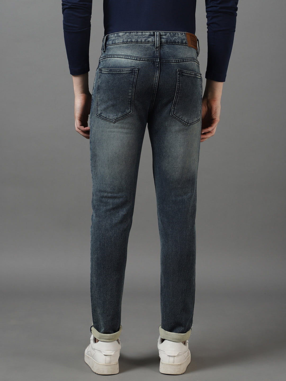 Men's Blue Slim Fit Heavy Washed Jeans Stretch