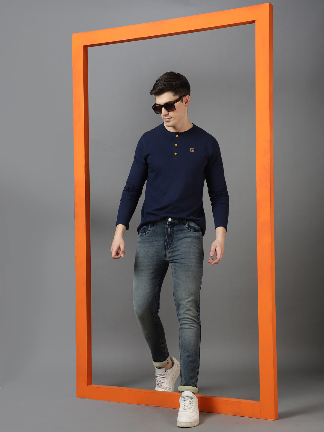 Men's Blue Slim Fit Heavy Washed Jeans Stretch