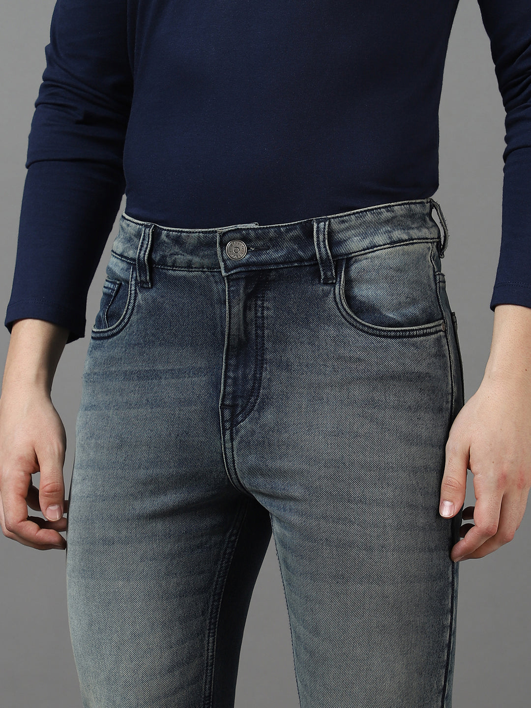 Men's Blue Slim Fit Heavy Washed Jeans Stretch