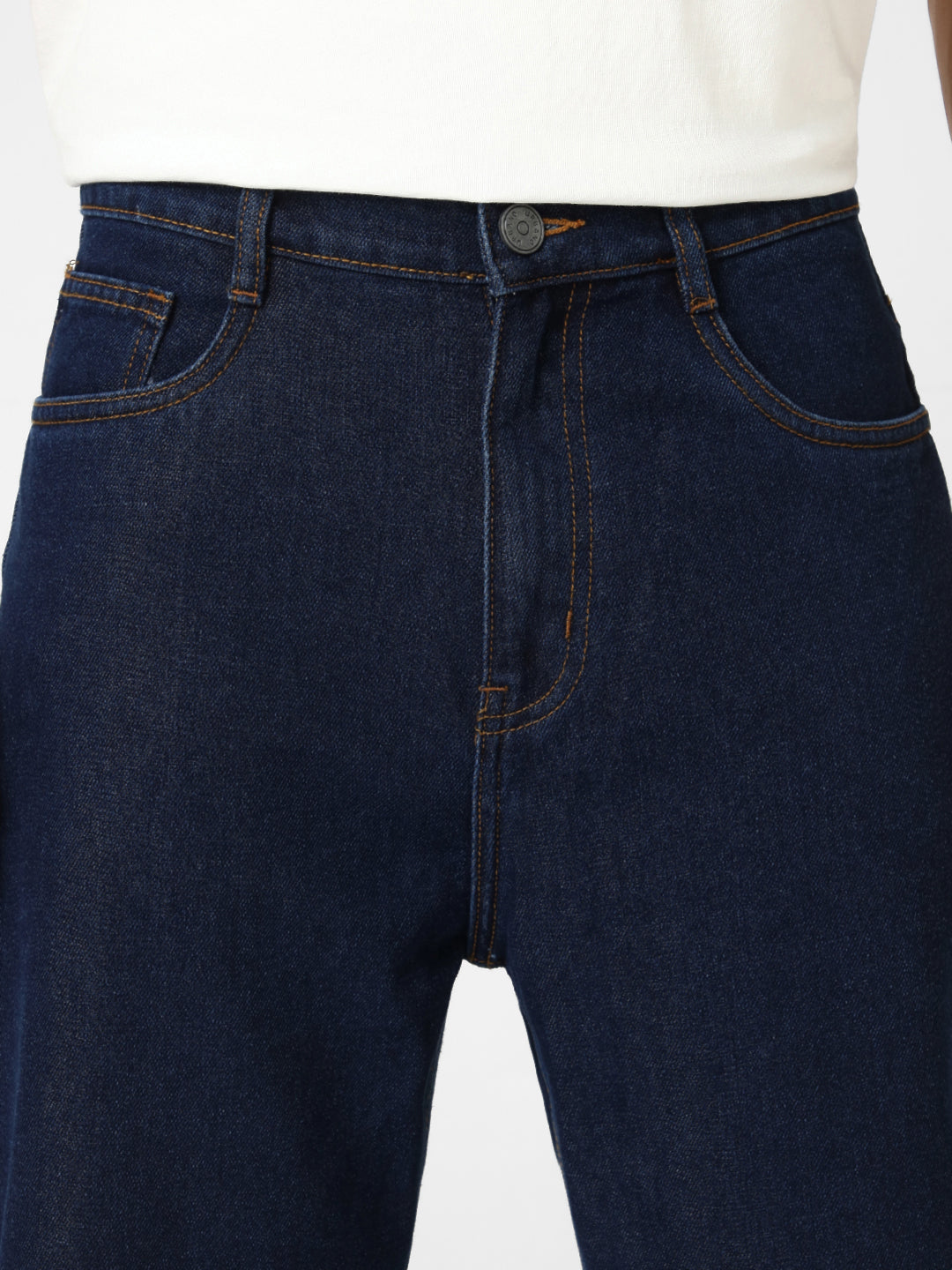 Men's Dark Blue Loose Fit Washed Jeans Non-Stretchable