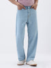 Men's Ice Blue Loose Fit Washed Jeans Non-Stretchable