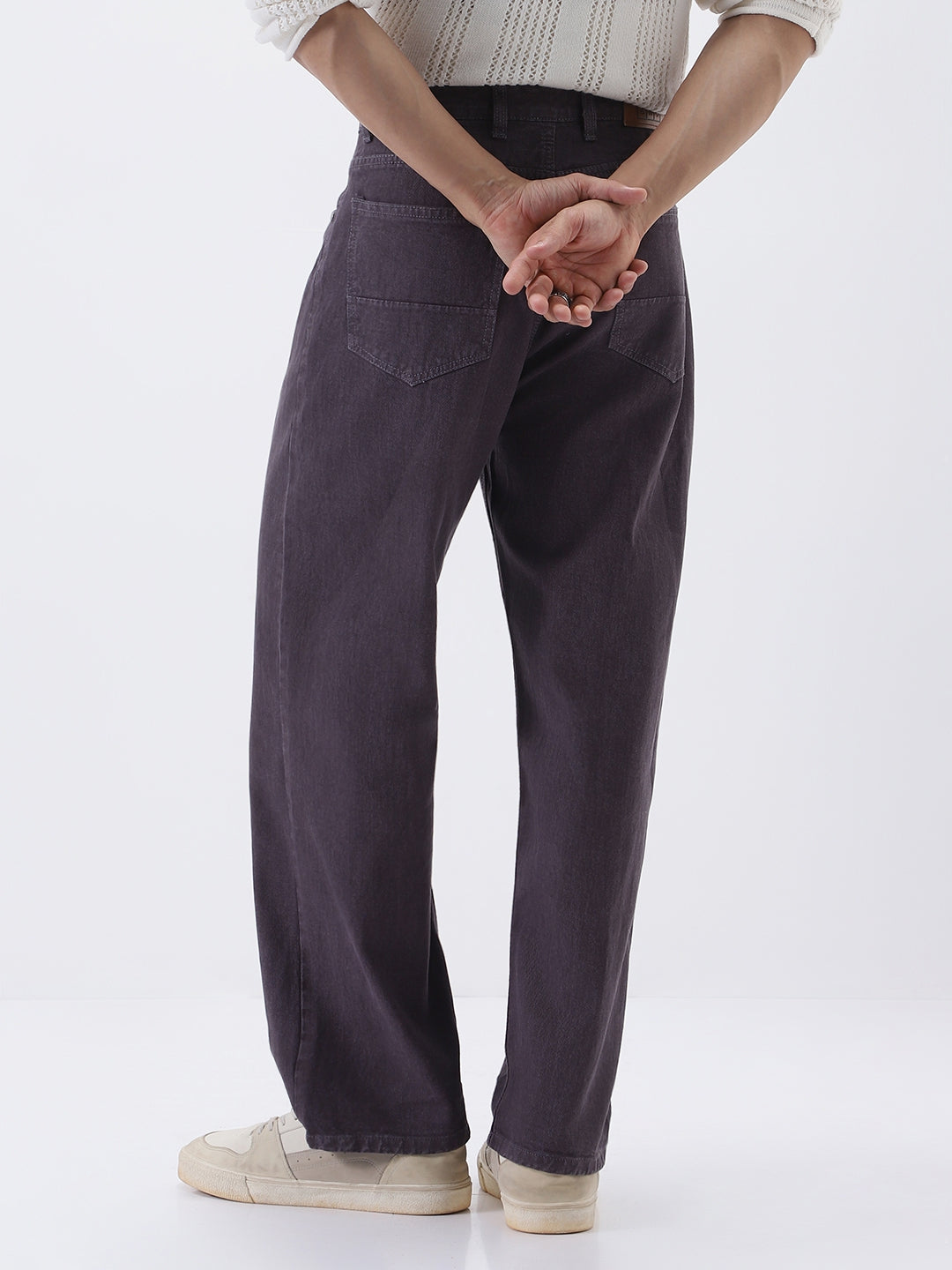 Men's Purple Loose Fit Washed Jeans Non-Stretchable