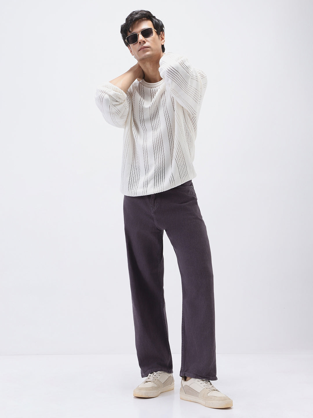 Men's Purple Loose Fit Washed Jeans Non-Stretchable