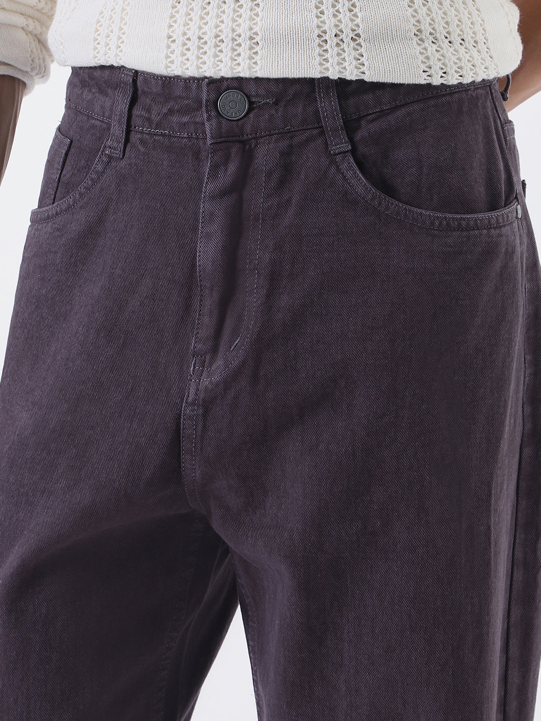 Men's Purple Loose Fit Washed Jeans Non-Stretchable