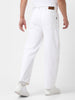 Men's White Loose Fit Washed Jeans Non-Stretchable