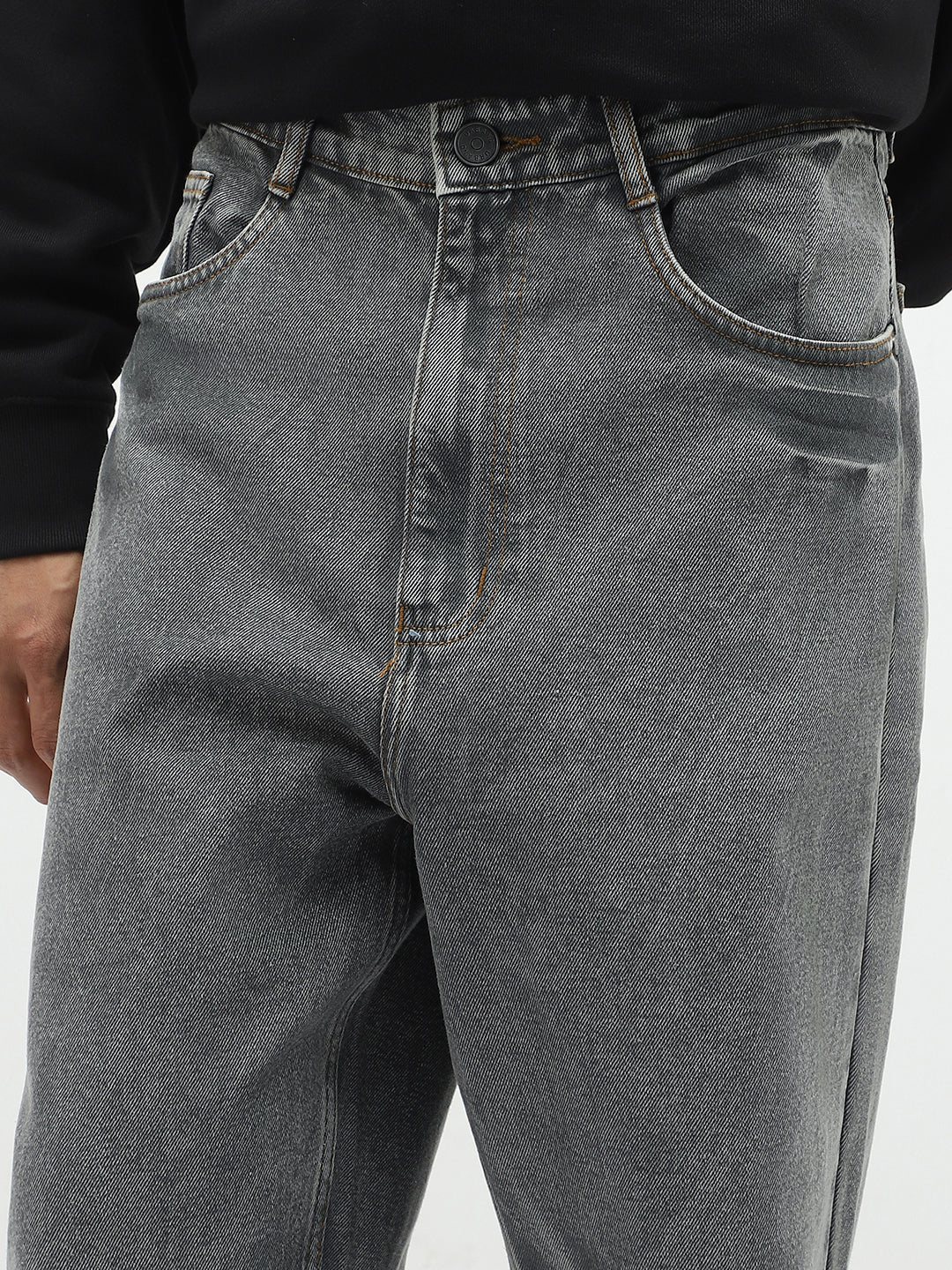 Men's Light Grey Loose Baggy Fit Washed Jeans Non-Stretchable