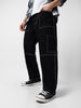 Men's Black Loose Baggy Fit Washed Cargo Jeans with 6 Pockets Non-Stretchable
