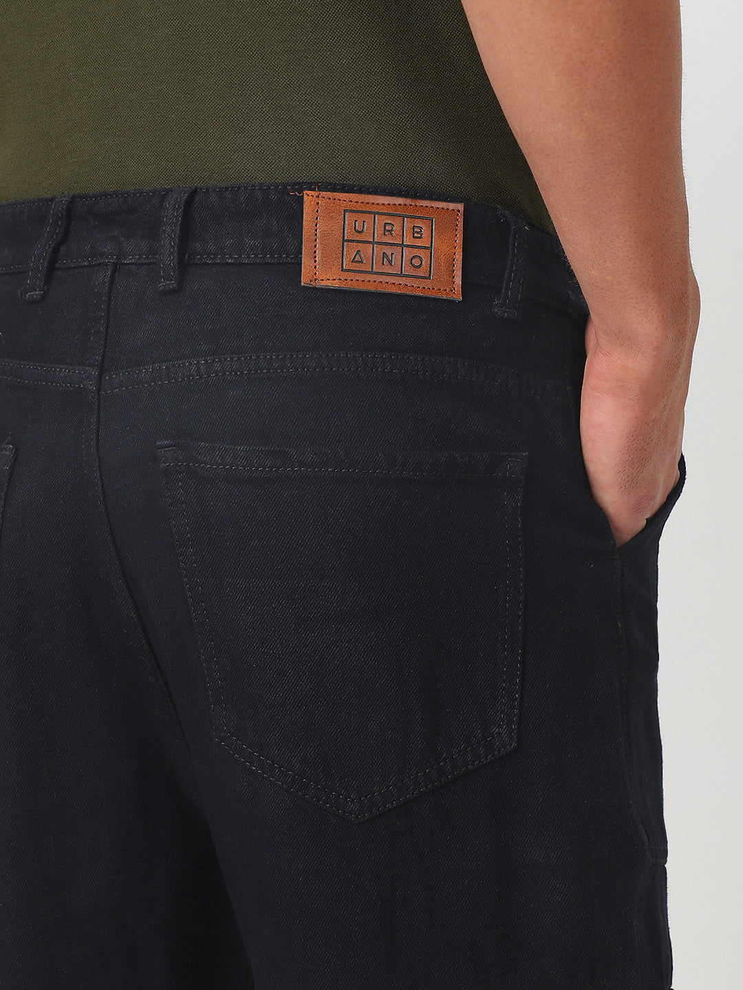 Men's Black Loose Fit Cargo Jeans with 6 Pockets Non-Stretchable