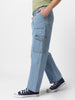 Men Ice Blue Loose Fit Cargo Jeans with 6 Pockets Non-Stretchable