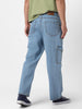 Men Ice Blue Loose Fit Cargo Jeans with 6 Pockets Non-Stretchable