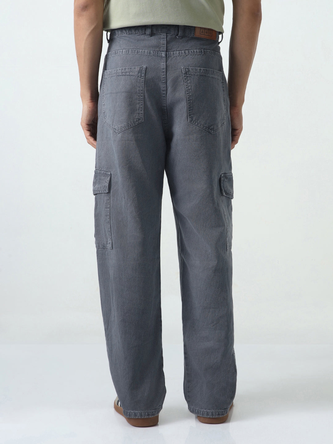 Men's Light Grey Loose Fit Cargo Jeans with 6 Pockets Non-Stretchable