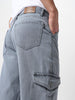 Men's Light Grey Loose Fit Cargo Jeans with 6 Pockets Non-Stretchable